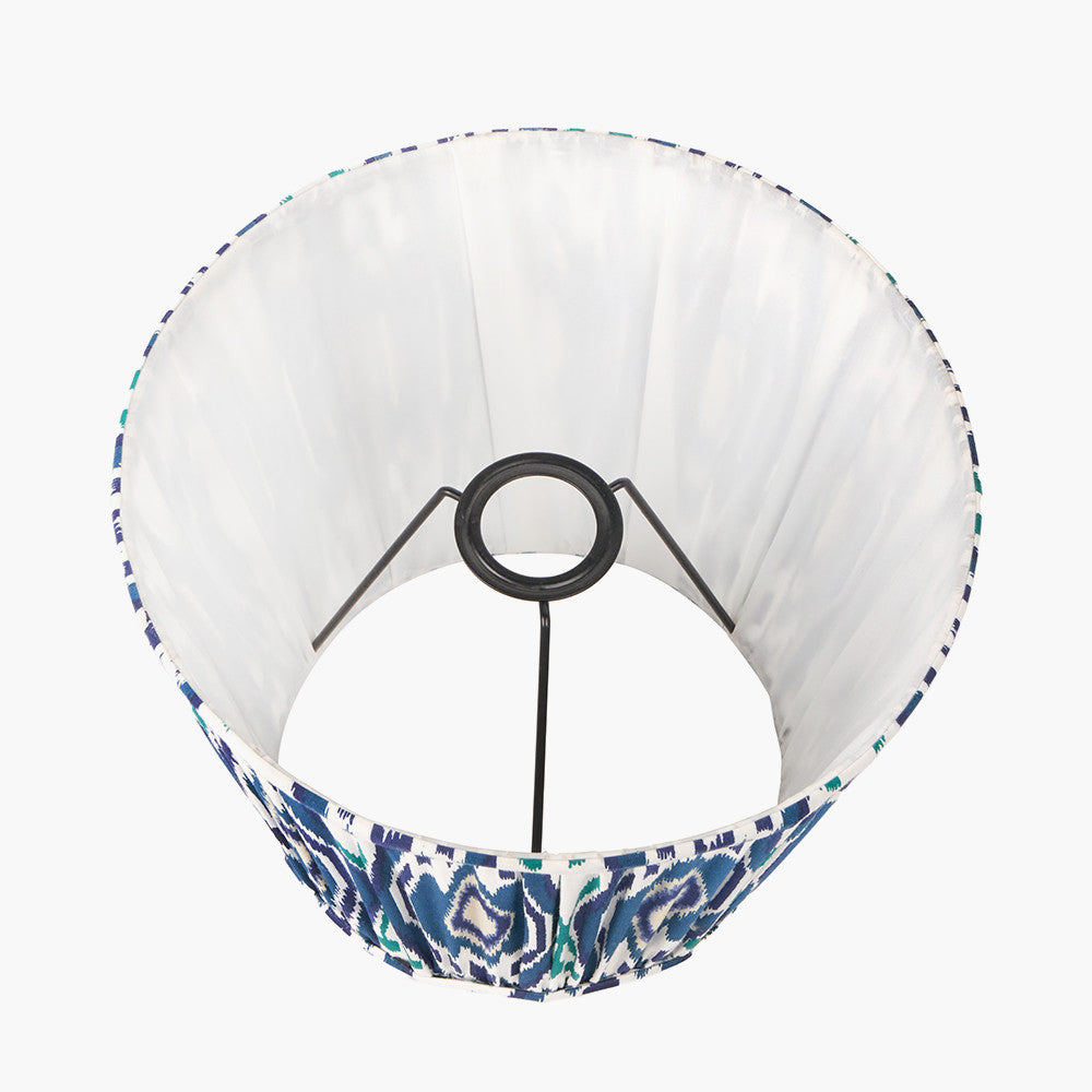 Emilio Matt Black Candlestick Table Lamp Base with Izara 35cm Ocean Blue Ikat Patterned Mushroom Pleat Tapered Lampshade