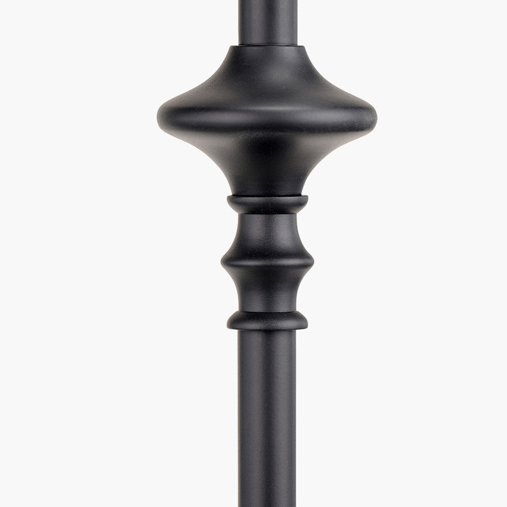 Emilio Matt Black Candlestick Table Lamp Base with Izara 35cm Racing Green Ikat Patterned Mushroom Pleat Tapered Lampshade