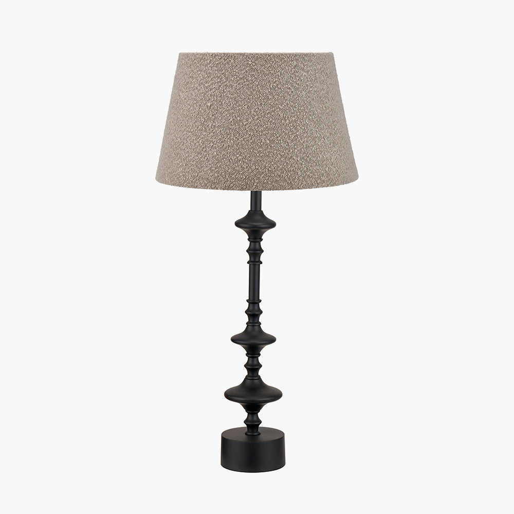 Emilio Matt Black Candlestick Table Lamp Base with Martigues 40cm Taupe Boucle Tapered Lampshade