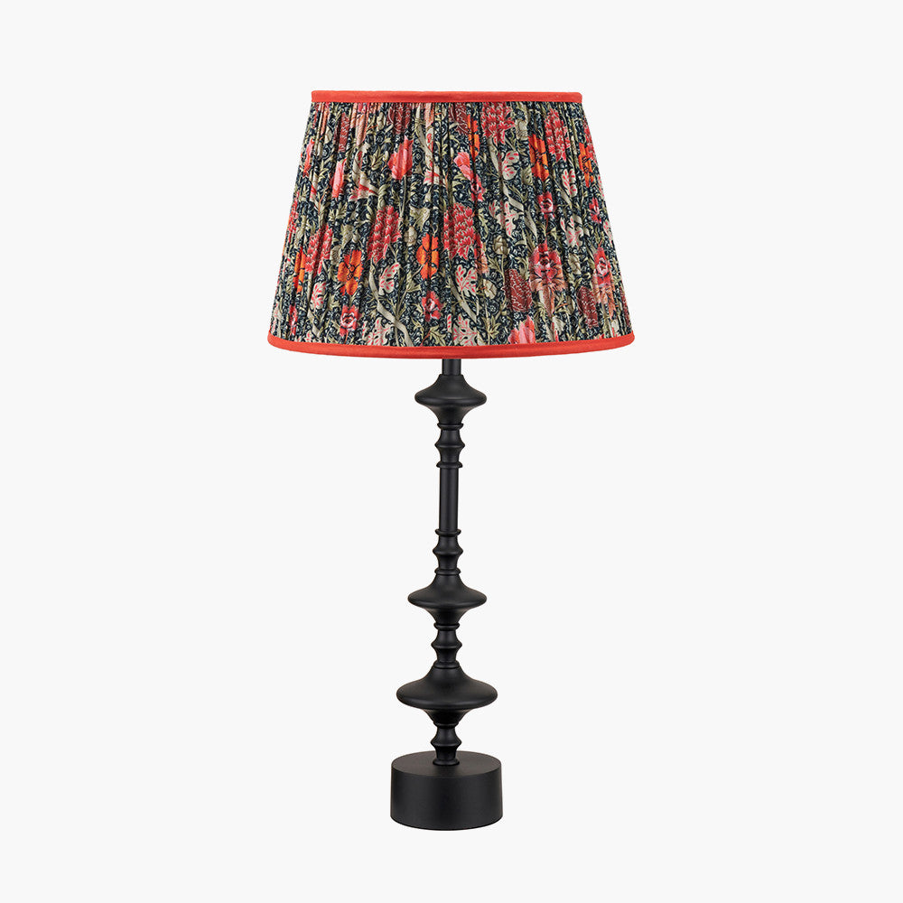 Emilio Matt Black Candlestick Table Lamp Base with Floressa 35cm Red Floral Patterned Mushroom Pleat Tapered Lamp Shade
