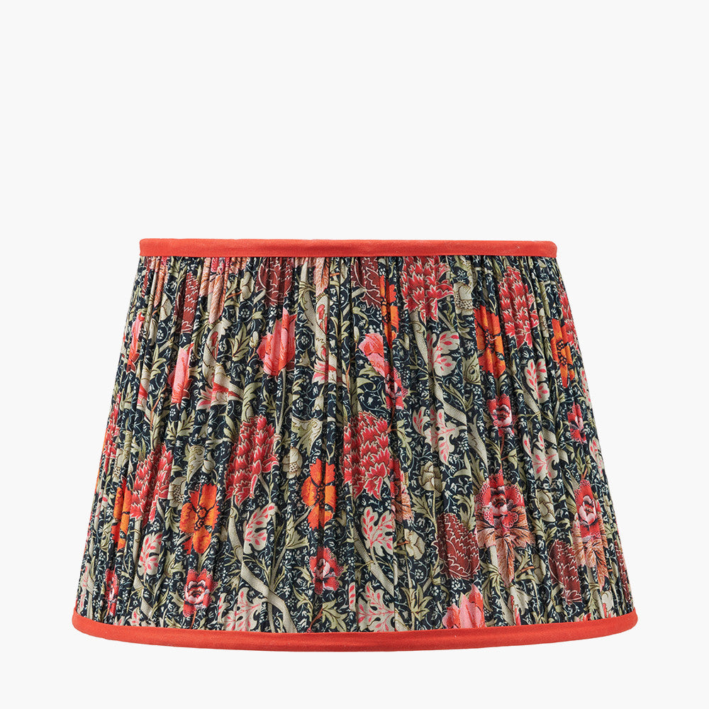 Emilio Matt Black Candlestick Table Lamp Base with Floressa 35cm Red Floral Patterned Mushroom Pleat Tapered Lamp Shade