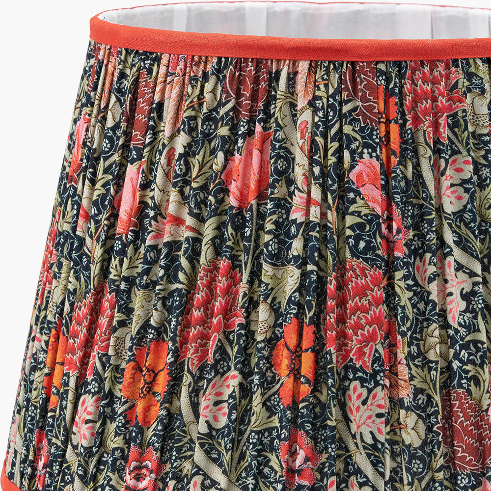 Emilio Matt Black Candlestick Table Lamp Base with Floressa 35cm Red Floral Patterned Mushroom Pleat Tapered Lamp Shade