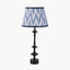 Emilio Matt Black Candlestick Table Lamp Base with Kamilah 40cm Blue Chevron Patterned Mushroom Pleat Tapered Lamp Shade