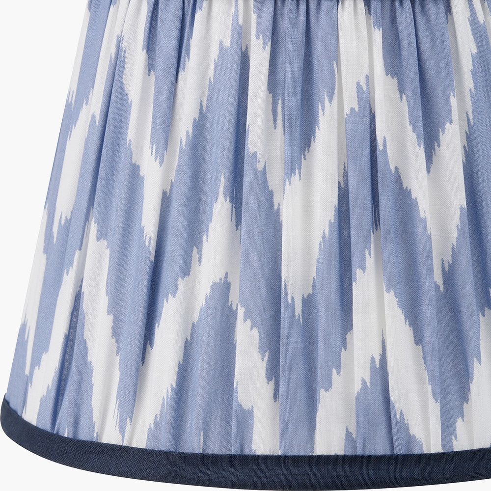 Emilio Matt Black Candlestick Table Lamp Base with Kamilah 40cm Blue Chevron Patterned Mushroom Pleat Tapered Lamp Shade