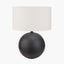 Benio Matt Black Metal Spherical Table Lamp Base with Henry 35cm White Handloom Cylinder Lampshade