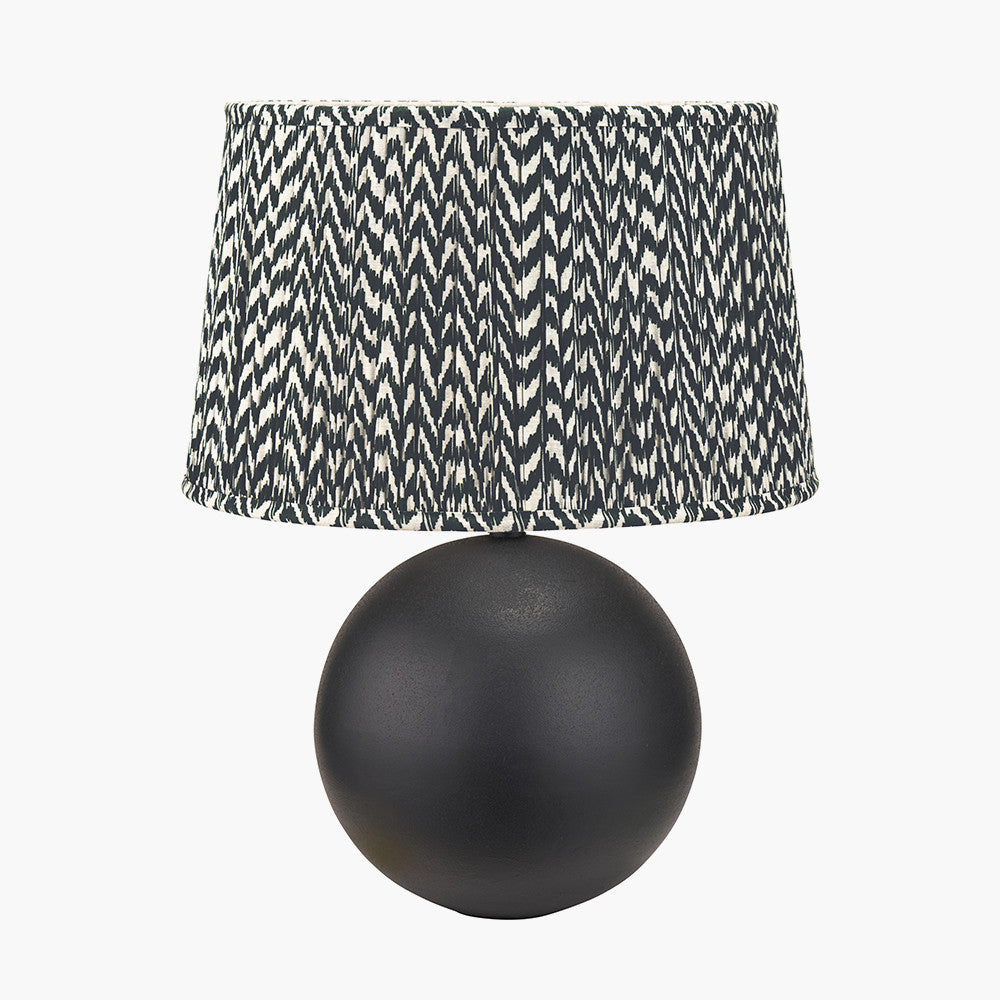 Benio Matt Black Metal Spherical Table Lamp Base with Vienna 35cm Black Chevron Mushroom Pleat Lampshade