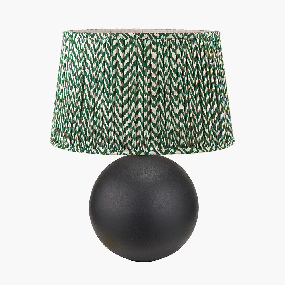 Benio Matt Black Metal Spherical Table Lamp Base with Vienna 35cm Forest Green Chevron Mushroom Pleat Lampshade