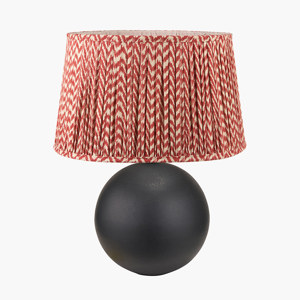 Benio Matt Black Metal Spherical Table Lamp Base with Vienna 35cm Red Chevron Mushroom Pleat Lampshade