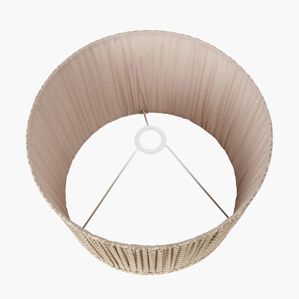 Benio Matt Black Metal Spherical Table Lamp Base with Vienna 35cm Taupe Chevron Mushroom Pleat Lampshade