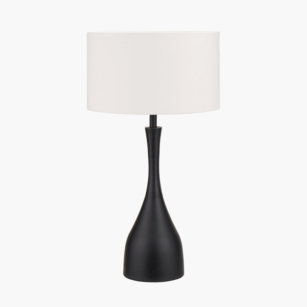 Llora Matt Black Metal Curved Table Lamp Base with Henry 35cm White Handloom Cylinder Lampshade