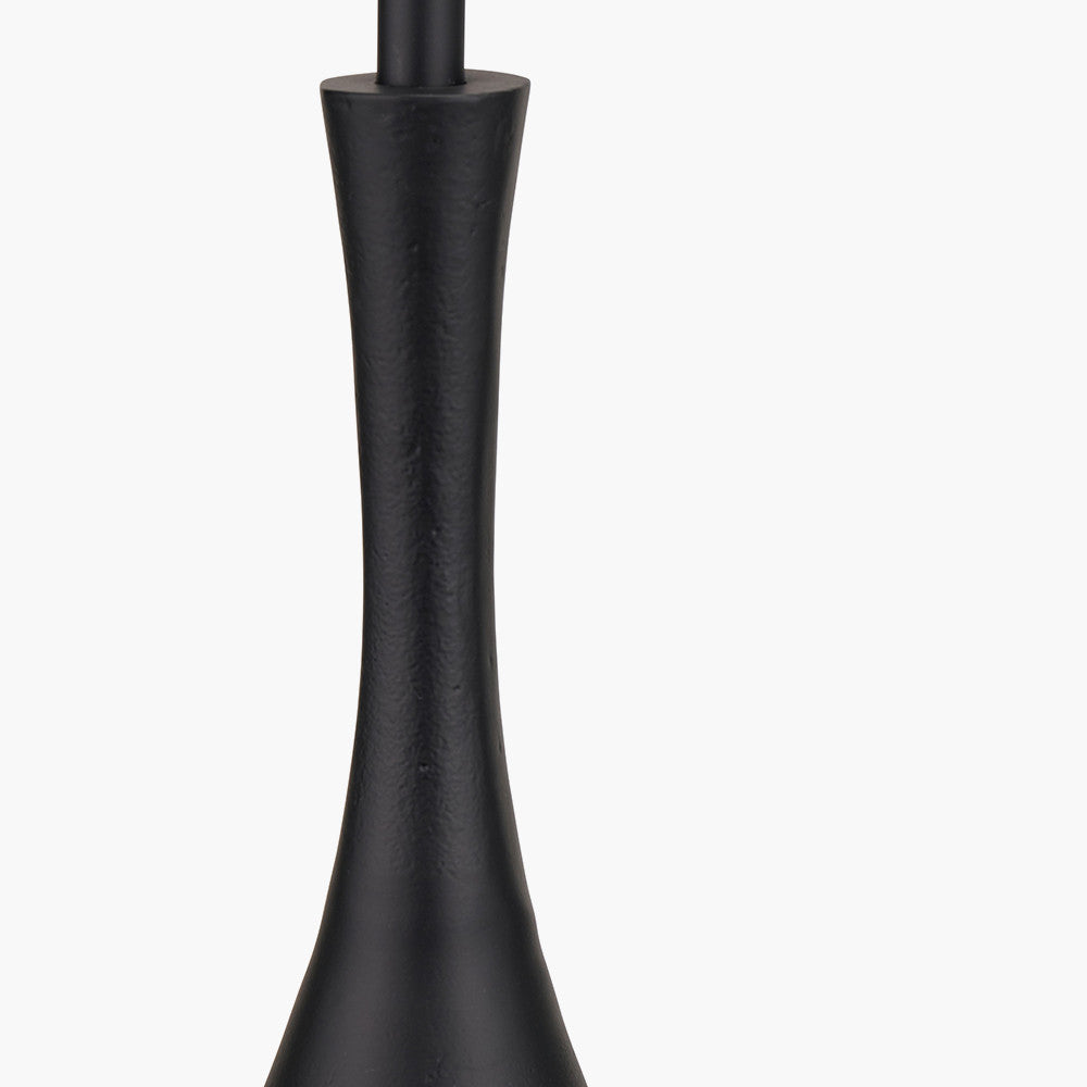 Llora Matt Black Metal Curved Table Lamp Base with Lars 35cm Black Ikat Patterned Cylinder Lampshade