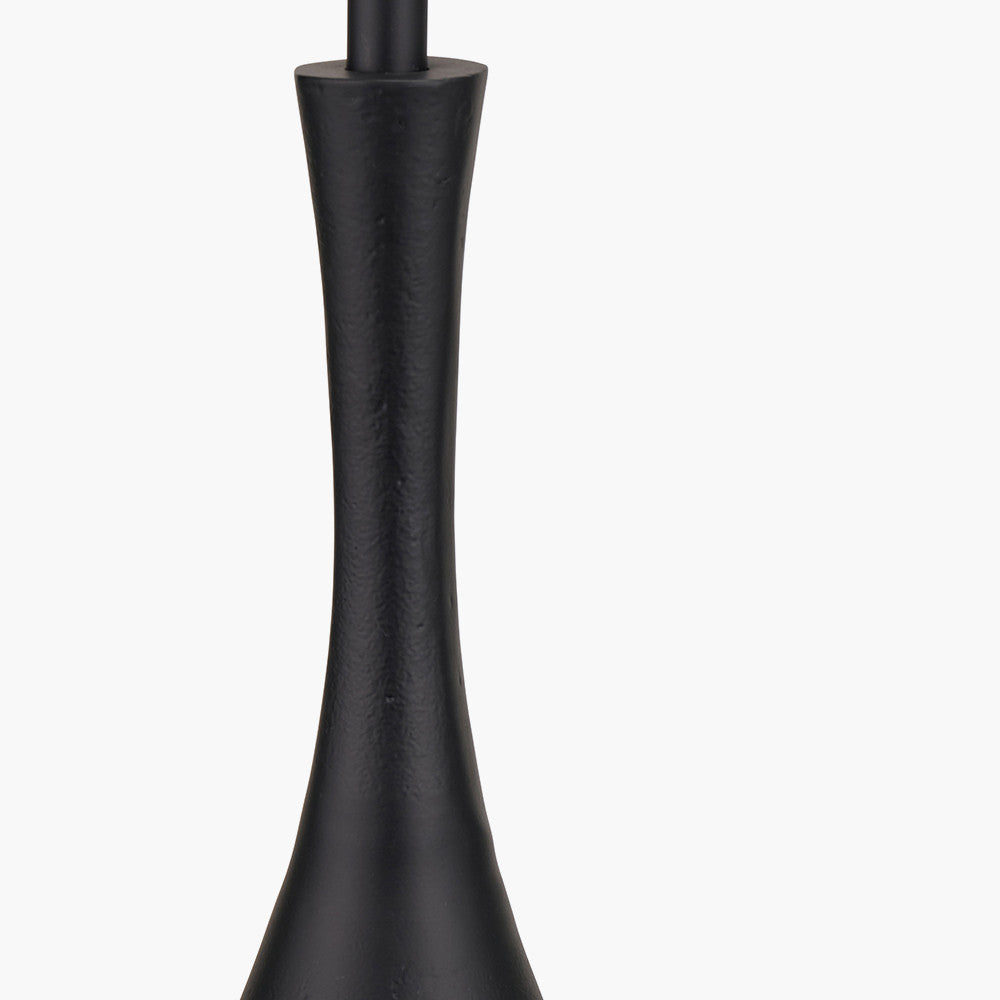 Llora Matt Black Metal Curved Table Lamp Base with Lars 35cm Ocean Blue Ikat Patterned Cylinder Lampshade