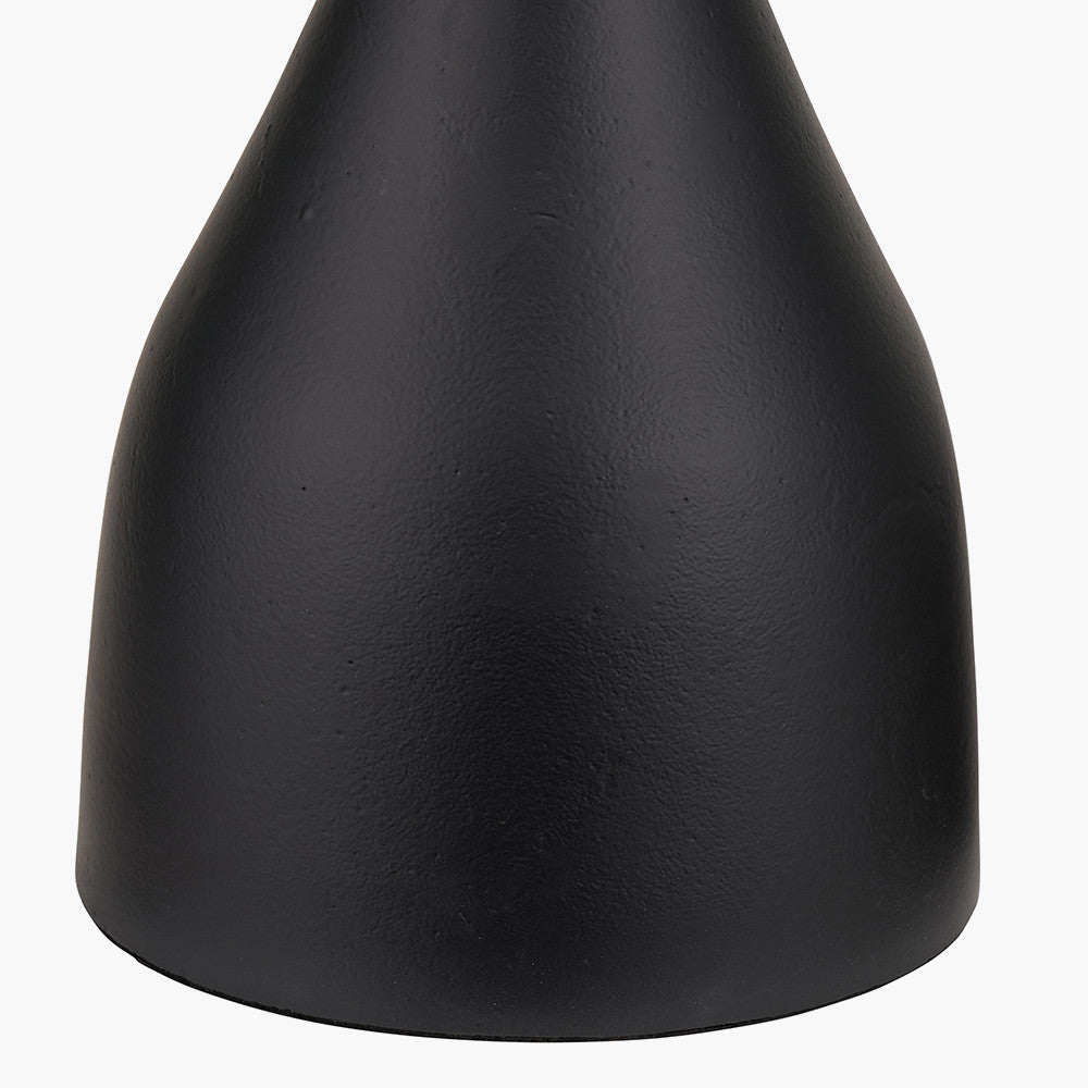 Llora Matt Black Metal Curved Table Lamp Base with Lars 35cm Ocean Blue Ikat Patterned Cylinder Lampshade