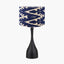 Llora Matt Black Metal Curved Table Lamp Base with Lars 35cm Ocean Blue Ikat Patterned Cylinder Lampshade