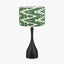Llora Matt Black Metal Curved Table Lamp Base with Lars 35cm Racing Green Ikat Patterned Cylinder Lampshade