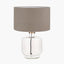 Josie Clear Glass and Antique Brass Metal Table Lamp Base with Edward 30cm Natural Linen Cylinder Lampshade