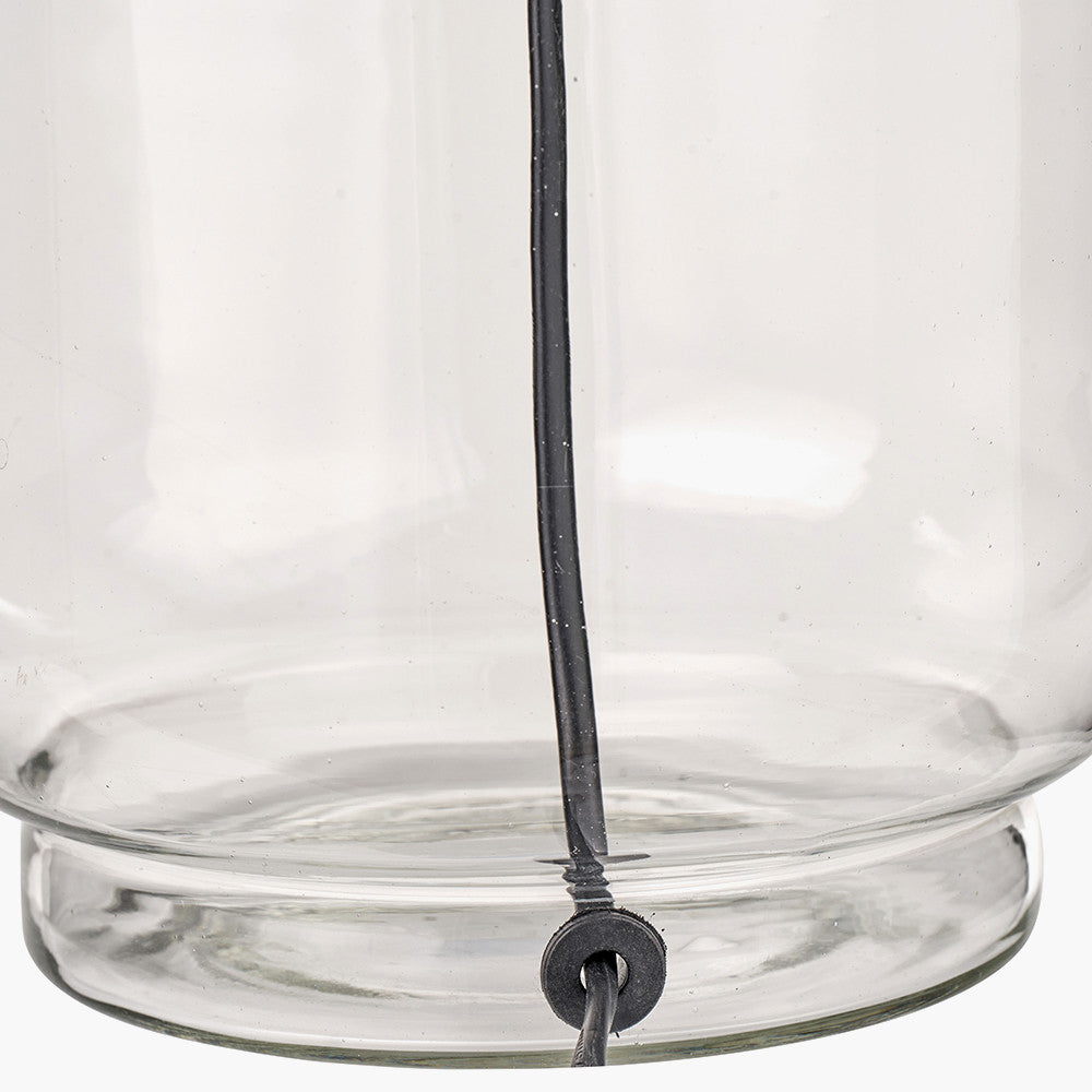 Josie Clear Glass and Antique Brass Metal Table Lamp Base with Edward 30cm Natural Linen Cylinder Lampshade