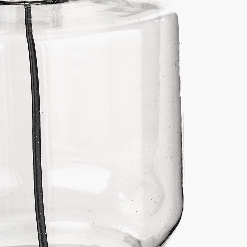 Josie Clear Glass and Antique Brass Metal Table Lamp Base with Edward 30cm Natural Linen Cylinder Lampshade
