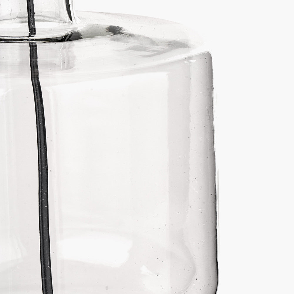 Josie Clear Glass and Antique Brass Metal Table Lamp Base with Edward 30cm Pistachio Green Linen Cylinder Lampshade