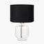 Josie Clear Glass and Antique Brass Metal Table Lamp Base with Lino 30cm Black Self Lined Linen Cylinder Lampshade
