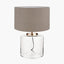 Josie Clear Glass and Antique Brass Metal Large Table Lamp Base with Edward 45cm Natural Linen Cylinder Lampshade