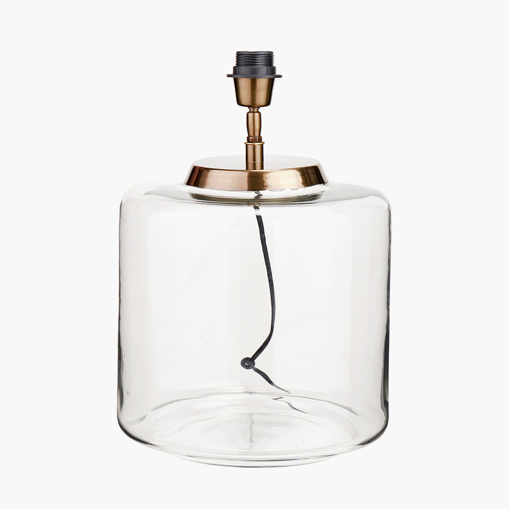 Josie Clear Glass and Antique Brass Metal Large Table Lamp Base with Edward 45cm Natural Linen Cylinder Lampshade
