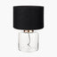 Josie Clear Glass and Antique Brass Metal Large Table Lamp Base with Lino 45cm Black Self Lined Linen Cylinder Lampshade