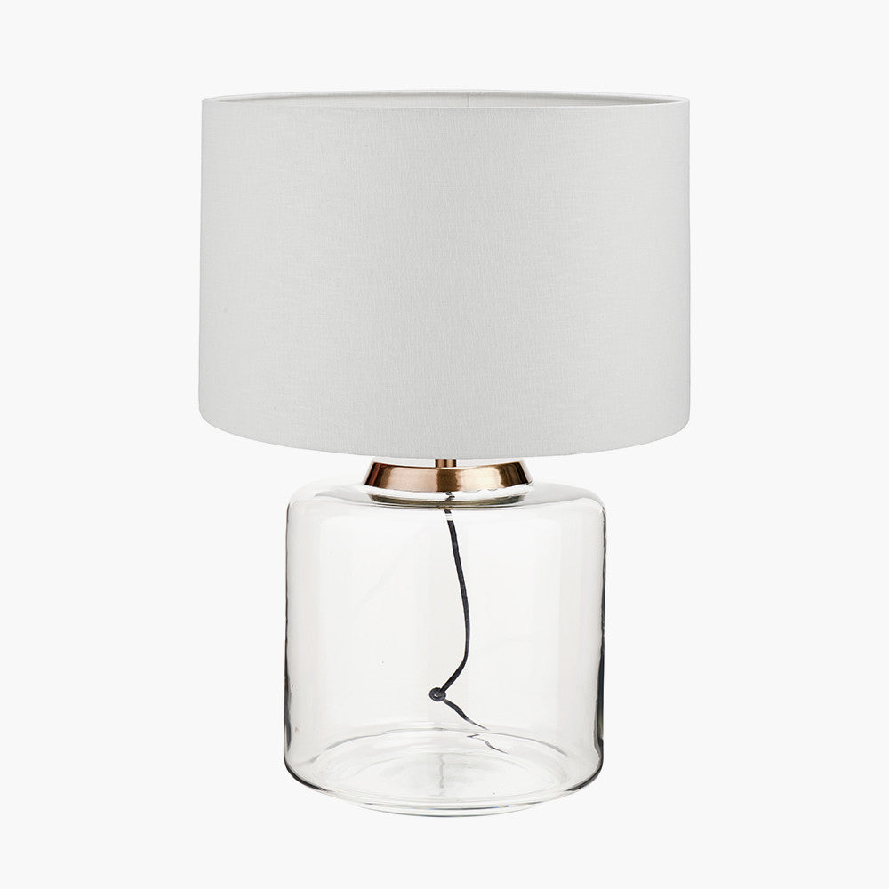 Josie Clear Glass and Antique Brass Metal Large Table Lamp Base with Lino 45cm White Self Lined Linen Cylinder Lampshade