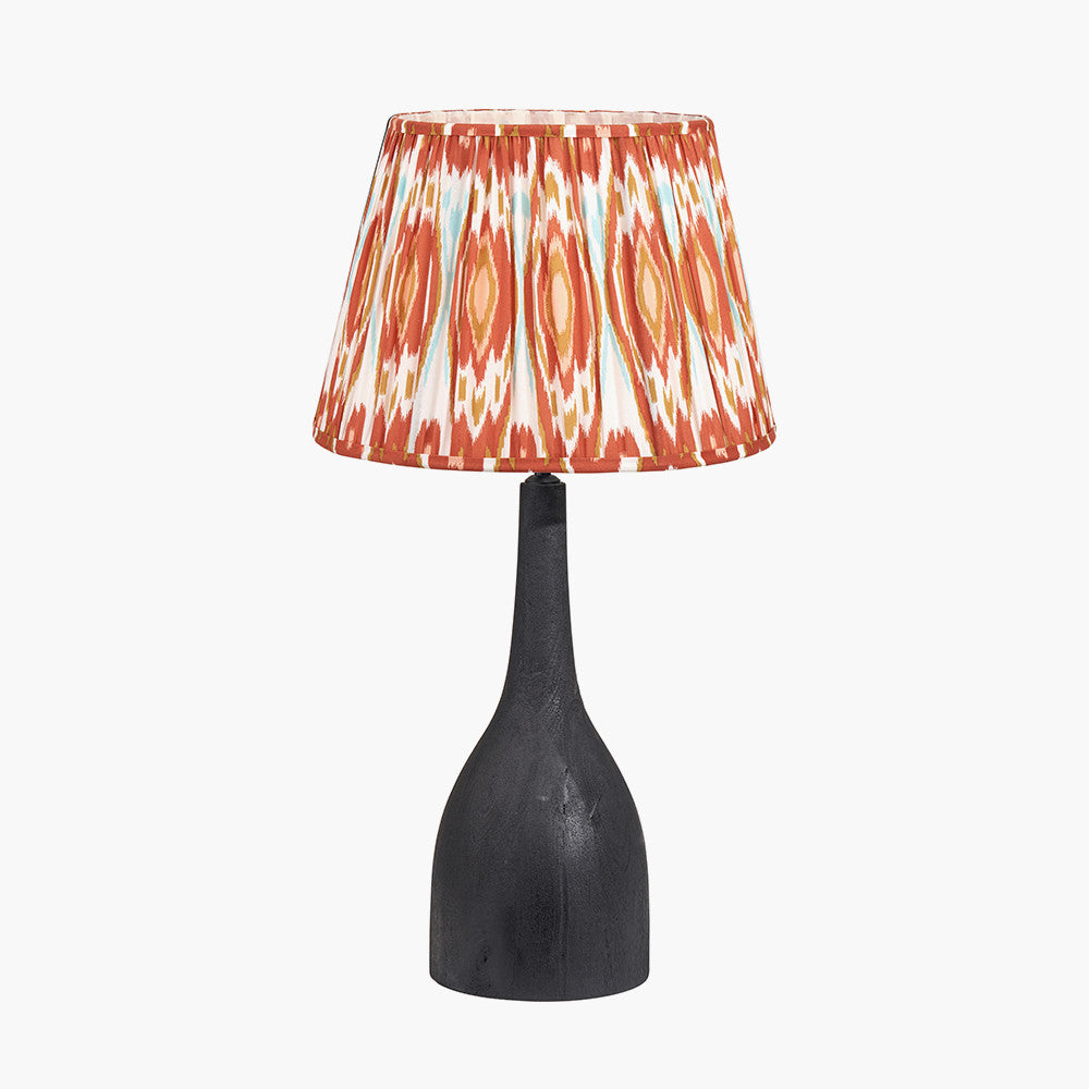 Corella Black Mango Wood Curved Table Lamp Base with Izara 40cm Cinnamon Ikat Patterned Mushroom Pleat Tapered Lampshade