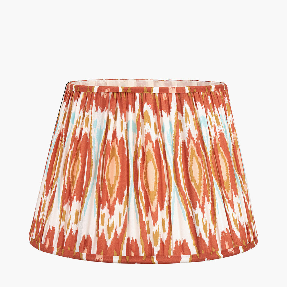 Corella Black Mango Wood Curved Table Lamp Base with Izara 40cm Cinnamon Ikat Patterned Mushroom Pleat Tapered Lampshade