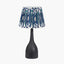 Corella Black Mango Wood Curved Table Lamp Base with Izara 40cm Ocean Blue Ikat Patterned Mushroom Pleat Tapered Lampshade