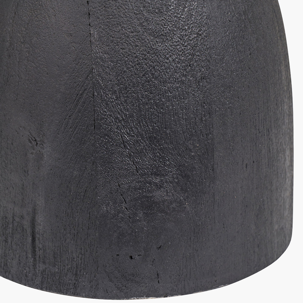 Corella Black Mango Wood Curved Table Lamp Base with Izara 40cm Ocean Blue Ikat Patterned Mushroom Pleat Tapered Lampshade