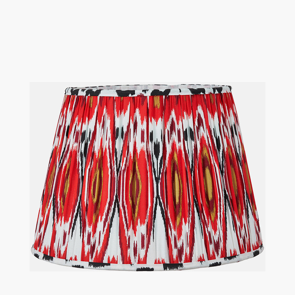 Corella Black Mango Wood Curved Table Lamp Base with Izara 40cm Red Ikat Patterned Mushroom Pleat Tapered Lampshade