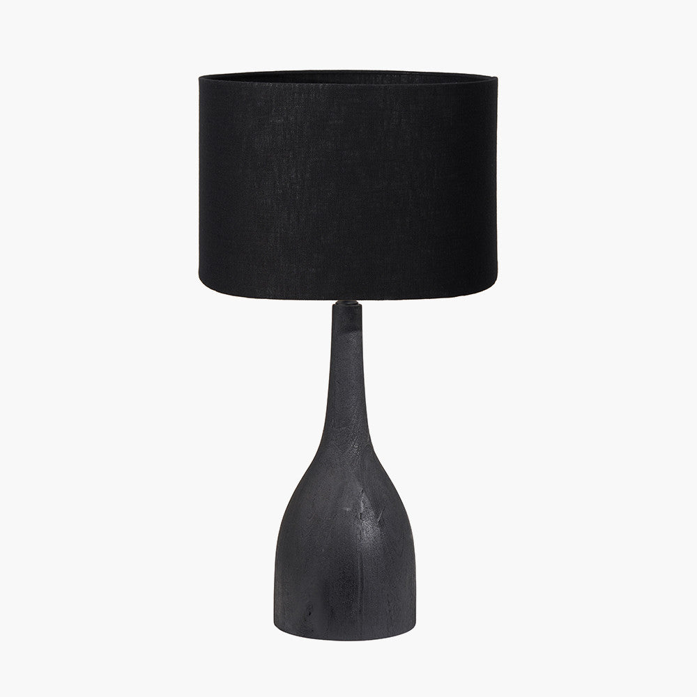 Corella Black Mango Wood Curved Table Lamp Base with Lino 40cm Black Self Lined Linen Cylinder Lampshade