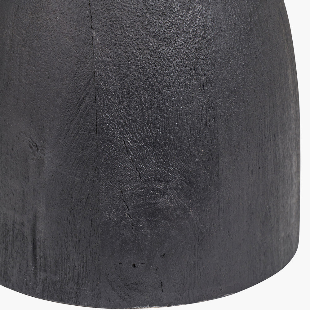Corella Black Mango Wood Curved Table Lamp Base with Lino 40cm Black Self Lined Linen Cylinder Lampshade