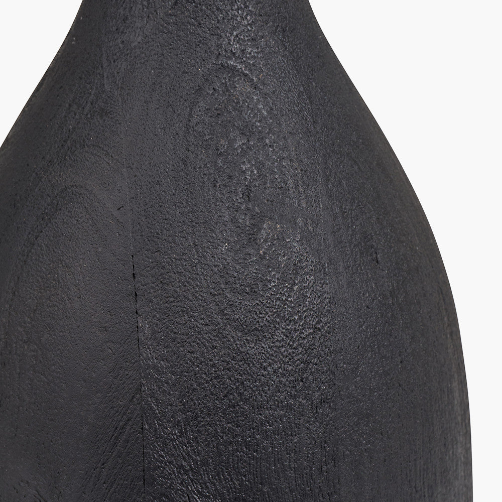 Corella Black Mango Wood Curved Table Lamp Base with Lino 40cm Black Self Lined Linen Cylinder Lampshade