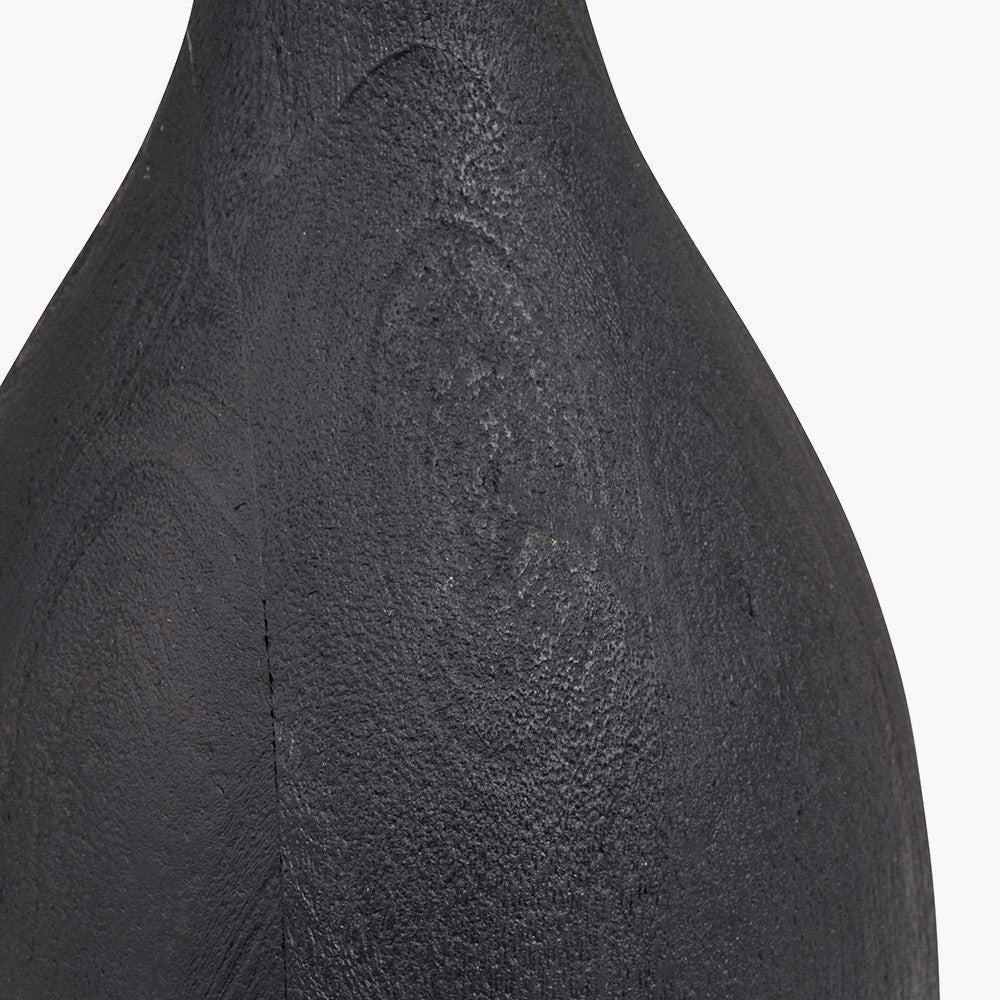 Corella Black Mango Wood Curved Table Lamp Base with Lino 40cm White Self Lined Linen Cylinder Lampshade
