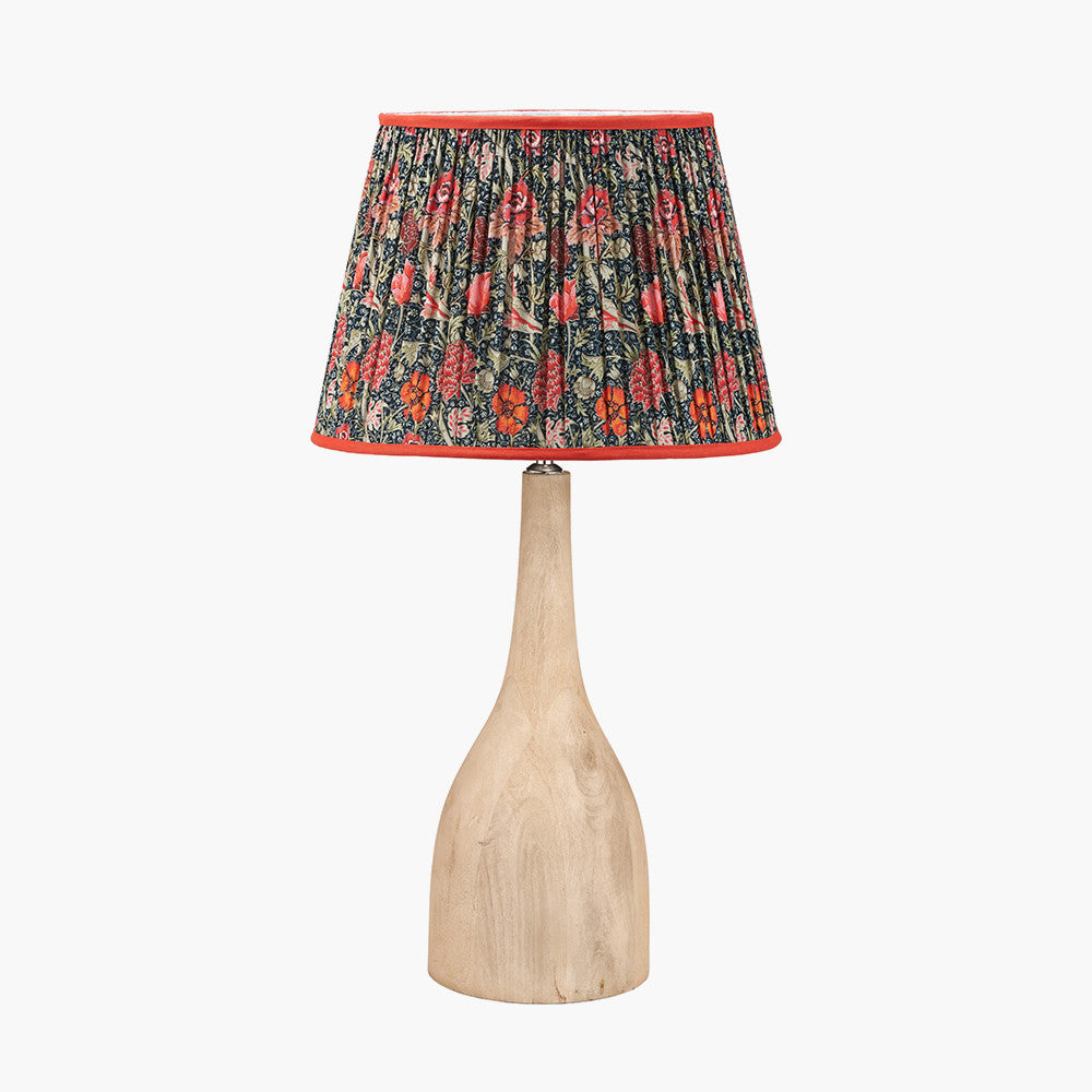 Corella Natural Mango Wood Curved Table Lamp Base with Floressa 40cm Red Floral Patterned Mushroom Pleat Tapered Lamp Shade