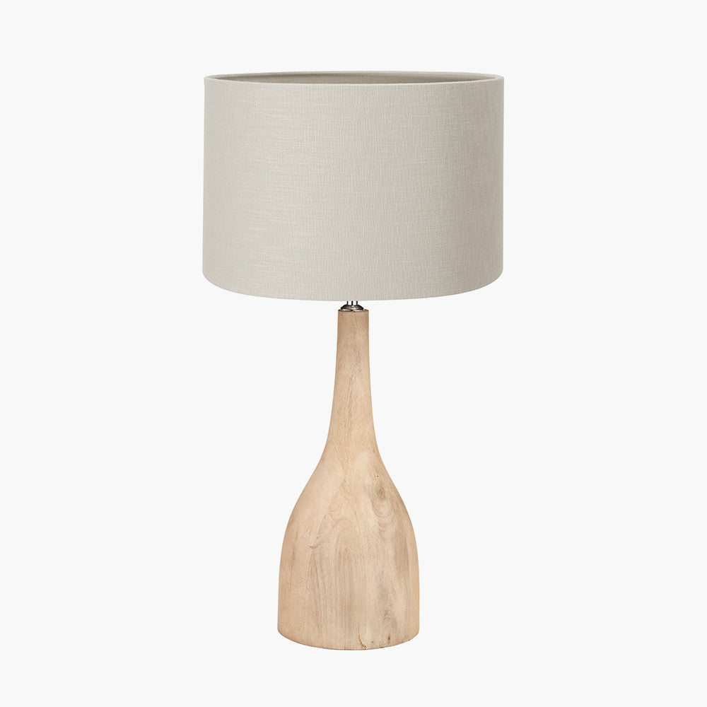 Corella Natural Mango Wood Curved Table Lamp Base with Lino 40cm Grey Self Lined Linen Cylinder Lampshade