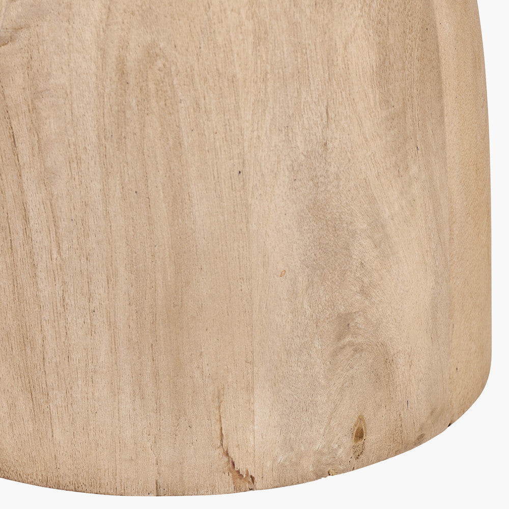 Corella Natural Mango Wood Curved Table Lamp Base with Lino 40cm White Self Lined Linen Cylinder Lampshade