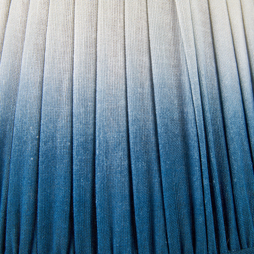 Corella Chocolate Brown Mango Wood Curved Table Lamp Base with Scallop 40cm Blue Ombre Soft Pleated Tapered Lampshade