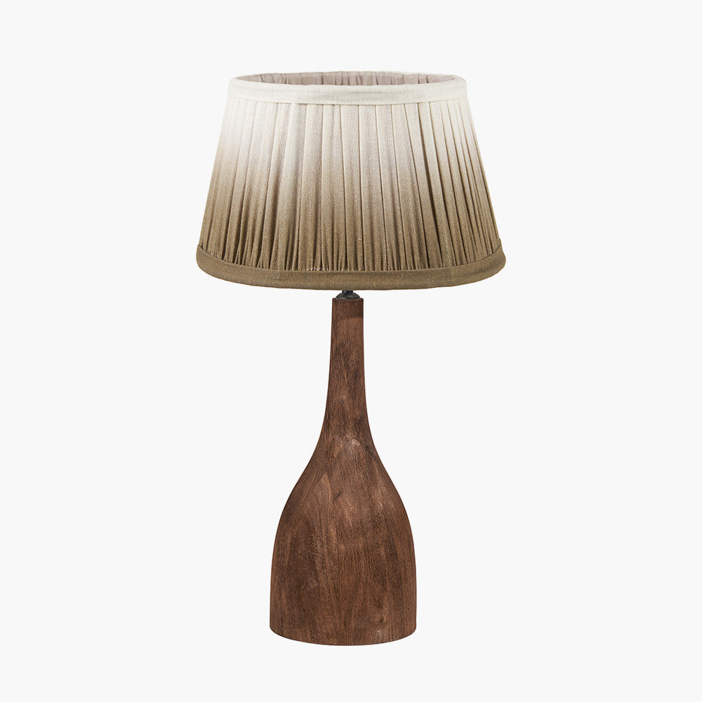 Corella Chocolate Brown Mango Wood Curved Table Lamp Base with Scallop 40cm Taupe Ombre Soft Pleated Tapered Lampshade