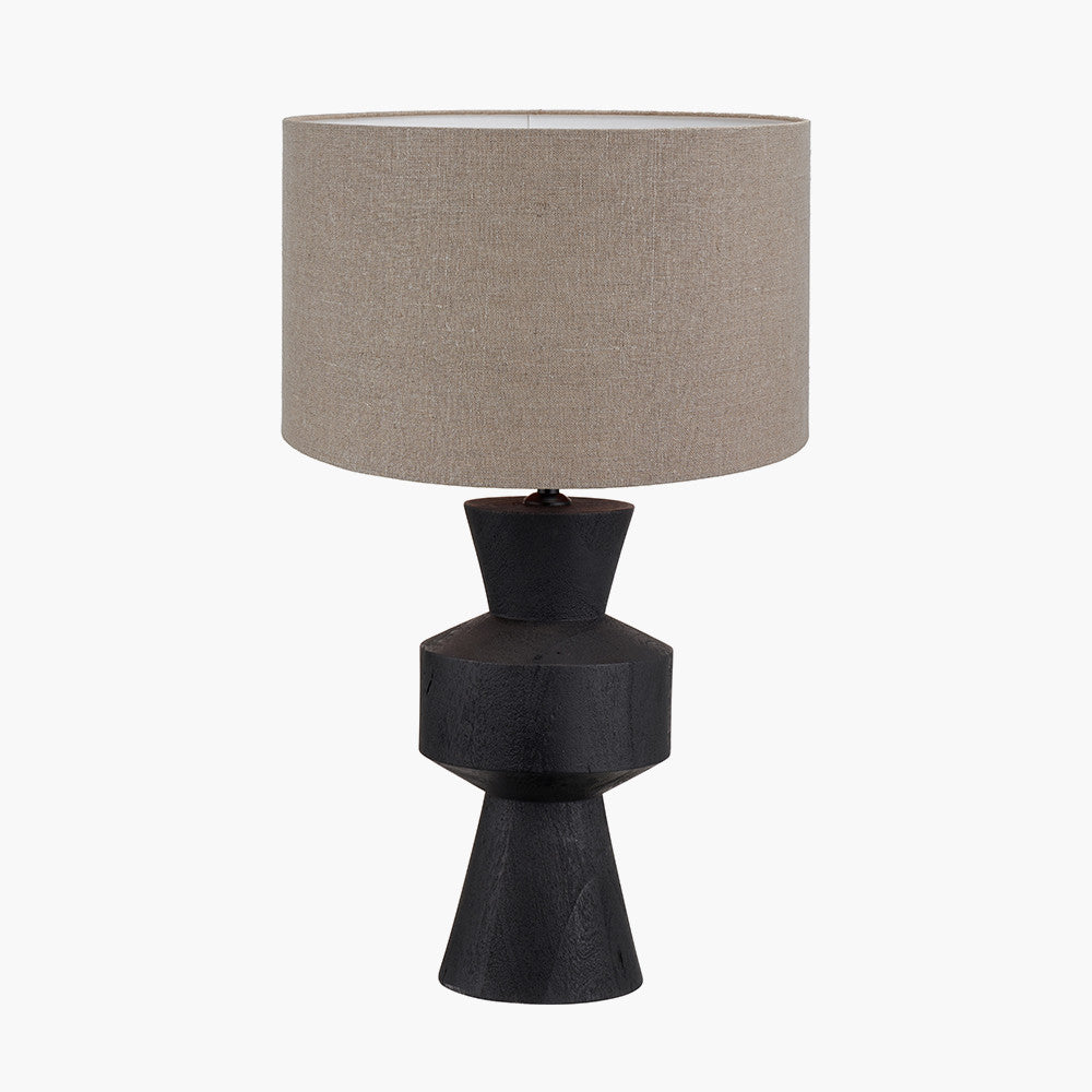 Koa Black Mango Wood Contemporary Table Lamp Base with Edward 35cm Natural Linen Cylinder Lampshade