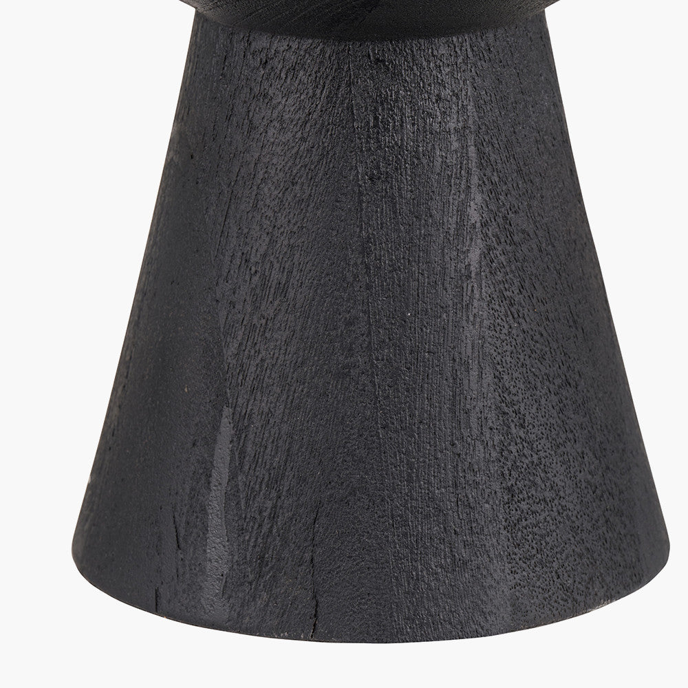 Koa Black Mango Wood Contemporary Table Lamp Base with Edward 35cm Natural Linen Cylinder Lampshade