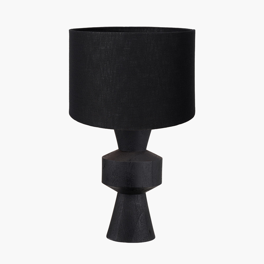 Koa Black Mango Wood Contemporary Table Lamp Base with Lino 35cm Black Self Lined Linen Cylinder Lampshade