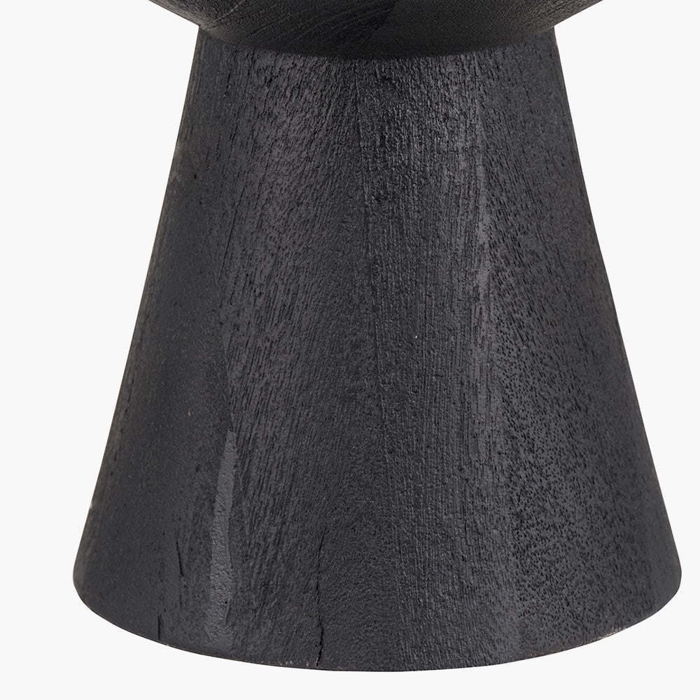Koa Black Mango Wood Contemporary Table Lamp Base with Lino 35cm Black Self Lined Linen Cylinder Lampshade