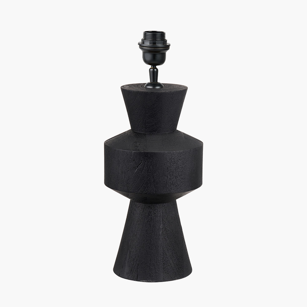 Koa Black Mango Wood Contemporary Table Lamp Base with Lino 35cm Cinnamon Self Lined Linen Cylinder Lampshade