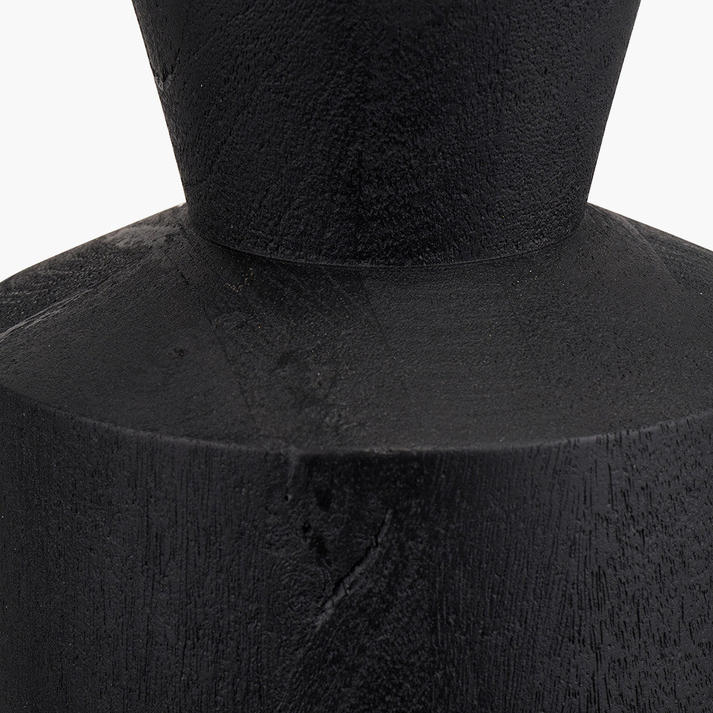 Koa Black Mango Wood Contemporary Table Lamp Base with Lino 35cm Cinnamon Self Lined Linen Cylinder Lampshade