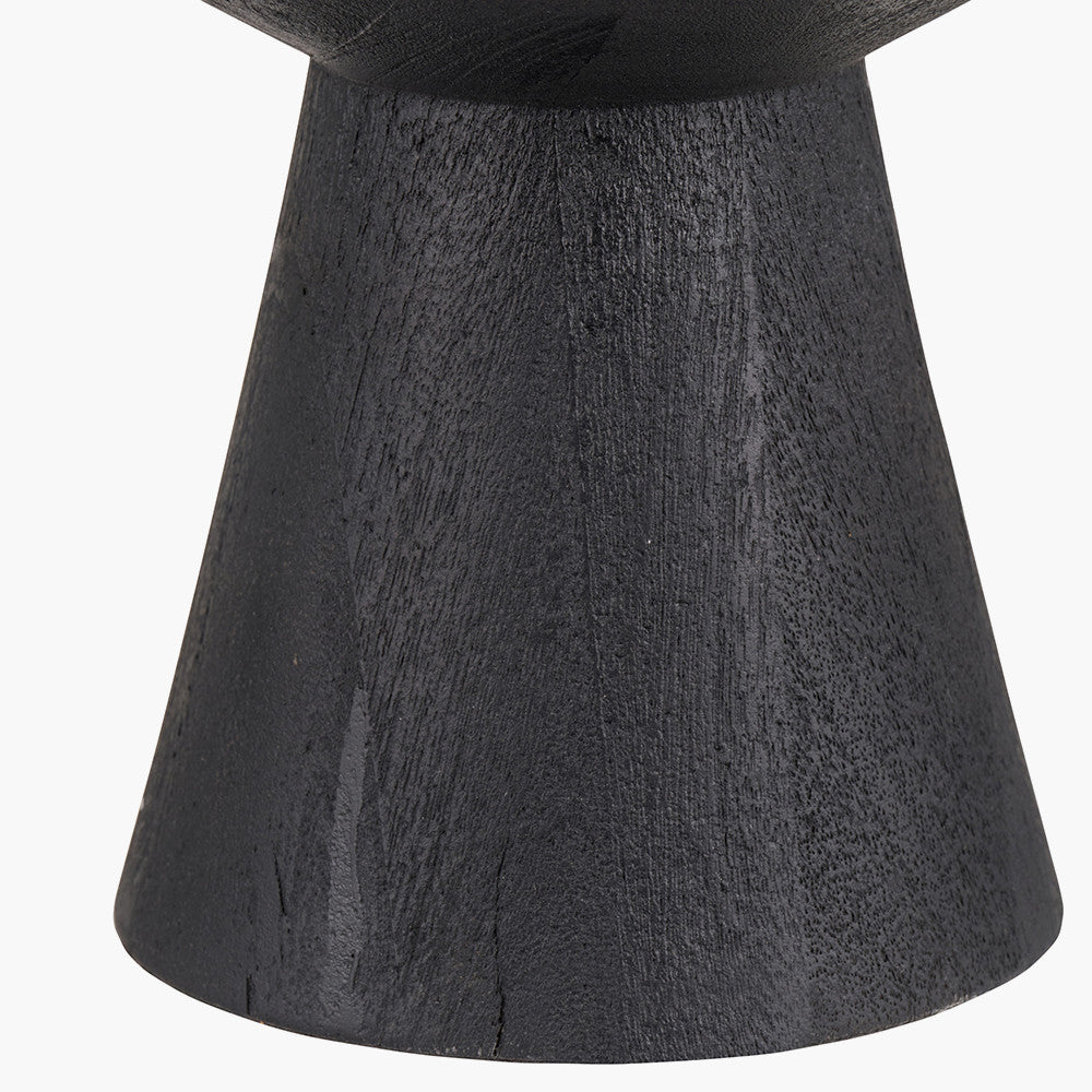 Koa Black Mango Wood Contemporary Table Lamp Base with Lino 35cm Cinnamon Self Lined Linen Cylinder Lampshade