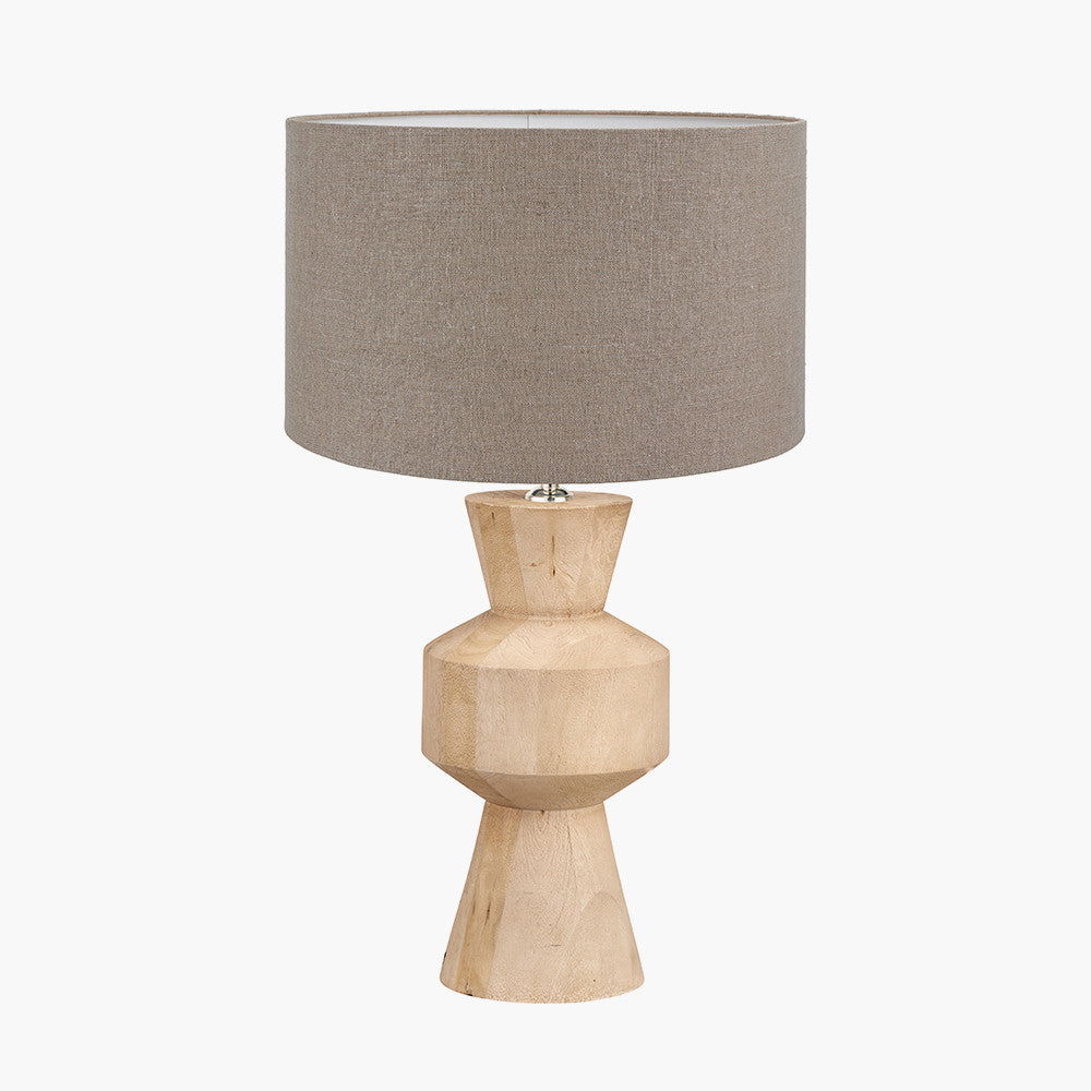 Koa Natural Mango Wood Contemporary Table Lamp Base with Edward 35cm Natural Linen Cylinder Lampshade